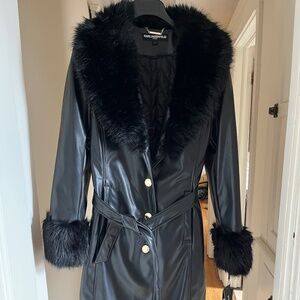 NWT Karl Lagerfeld Faux Leather & Faux Fur Trench Coat